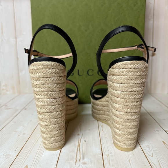 Gucci Nappa Matelasse GG Marmont Platform Espadrille Wedges Black Sz 35 / 5 - Picture 10 of 11